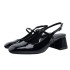 ZA2023 New Black French Lacquer Leather Coarse Heel Mary Jane Shoes Ballet Shoes Baotou Half Tow Japanese Versatile Foreign Trade