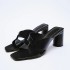 ZA new 2024 summer square toe cross with exposed toe sandals for women, thick heels, cowhide leather high heels for women