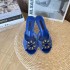 2024 lace round toe high heels, mesh breathable rhinestone slim heel DG sandals, flat heel black 6CM 9CM wedding shoes