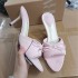 ZA2024 Autumn New Pink French Sheep Fleece Rivet Bow Fashion Thin Heel Sandals Internet Celebrity