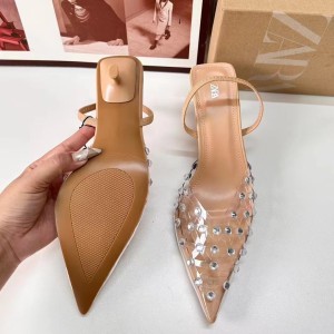 ZA New Product 2024 Baotou Transparent Wave Dot Water Diamond European and American Rear Strap Style Versatile High Heels Style Sandals for Women