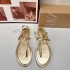 2024 Summer New Product Gold Metal Leather Toe Flat Bottom Casual Strap Beach Vacation Sandals for Women