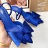 ZA New Product 2024 Autumn French pointed bow decoration silk and satin back strap shallow high heels sandals for women