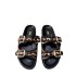 ZA Summer New Product 2024 Fashion Foreign Trade Round Head Thick Bottom Leopard Pattern Metal Buckle Decoration Back Air Versatile Cool Slippers for Women