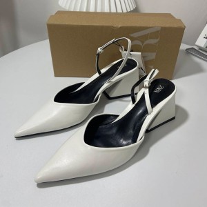 ZA New 2024 Summer Coarse Heels, Pointed Shallow Mouth High Heels, Women's Bags, Headless, Exposed Heels, Strap Sandals, Women's Trendy