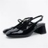 ZA2023 New Black French Lacquer Leather Coarse Heel Mary Jane Shoes Ballet Shoes Baotou Half Tow Japanese Versatile Foreign Trade