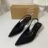 ZA2024 Autumn New High Heels Pointed Black Beads Middle Heels Thin Heels Women's Sandals Small Fragrant Style Women's Shoes