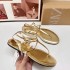 2024 Summer New Product Gold Metal Leather Toe Flat Bottom Casual Strap Beach Vacation Sandals for Women