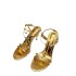 ZA2024 Summer New Sandals for Women in Large Size Square Head with Buckle, Open Toe, High Heels, Golden Women's Shoes