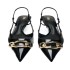 ZA New 2024 French Fashion with Thin Heel, Pointed Straight Strap, Metal Chain, Shining Decoration, Exposed Heel, Outdoor Sandals for Women