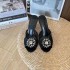 2024 lace round toe high heels, mesh breathable rhinestone slim heel DG sandals, flat heel black 6CM 9CM wedding shoes