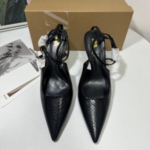 AZ2024 Summer New Product Black Python Pattern Buckle Fine Heel Muller Shoes Fashion Trend Pointed Back Air Sweet Beauty