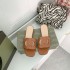 2022 New Summer G Home Classic Hollow Flat Bottom Leaky Toe Square Head Women's Cool Slippers Leather Style Casual Lazy Dragging