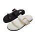 ZA2024 Summer New Women's Shoes Round Head, Open Toe, Metal Belt Buckle, Flat Heel, Thick Bottom, Women's Shoes for Outwear