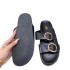 ZA2024 Summer New Double Buckle Retro Flat Bottom Beach Shoes with One Belt Cool Slippers for Women's Singles and Outskirts for Women