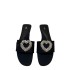 ZA new 2024 summer flat bottomed European and American women's heart-shaped peach rhinestone exposed toe half dragging rhinestone sandals for women