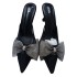 2024 Summer New ZA Shallow Mouth Pointed Toe Mesh Bow Water Diamond Shining Decoration Rear Air Dew Heel Slippers