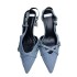 ZA2024 Spring/Summer New Product Denim Shallow Mouth Strap Hollow Baotou Sexy Stiletto Fashion Sandals Muller