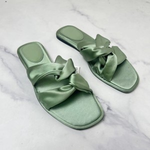 ZA2024 summer new women's shoes with green silk texture for wearing flat sandals for women