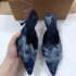 ZA2024 Summer New Product Women's Shoes Blue Denim Pointed High Heels Women's Shoes Thin Heels Butterfly Decoration Back Empty Shoes Women