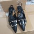 ZA women's shoes 2024 summer new European and American style black pointed fine heel with a square buckle decoration for casual daily wear