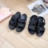 2024 New Miu Home Metal Letter Logo Sheep Leather Velcro Toe Exposed Thick Bottom Fashion Sports Sandals for Women