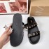 ZA2024 Summer New Product Black Fashion Metal Round Buckle Decoration Casual Breathable Thick Bottom Two Strips with Sandals for Women