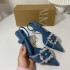 ZA Baotou Sandals Women's 2024 Autumn New Blue Cowboy High Heels with Pointed Water Diamond Buckle and Mixed Strap, Fine Single order Shoes