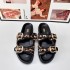 ZA Summer New Product 2024 Fashion Foreign Trade Round Head Thick Bottom Leopard Pattern Metal Buckle Decoration Back Air Versatile Cool Slippers for Women