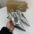 ZA's new 2024 summer pointed thin heel silver high heels for women, with exposed heels at the back and metal trendy fashion sandals for women