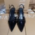 ZA Women's Shoes 2024 Autumn New Black Pointed Bow Shallow High Heels Thin Heels Baotou Sandals Back Air