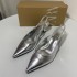 ZA's new 2024 summer pointed thin heel silver high heels for women, with exposed heels at the back and metal trendy fashion sandals for women