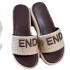 F letter embroidered slippers for women wearing thick soled slope and waterproof platform, versatile sponge cake with a single strap and height increasing grass woven slippers