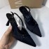 ZA2024 New Product: High Heels with Thin Heels, Black Silk, One Line with Headband, Back Air Sandals, Pointed Exposed, Single order Shoes for Women