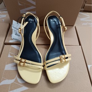 ZA Women's Shoes 2024 Autumn New Product Fashionable Yellow Buckle Decoration Open Toe Stiletto Shoes for Women Wearing One Line High