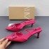 ZA2024 Summer New Women's Shoes Rose Red Fine Heel Buckle Pointed Shoes Bare Heel Sandals Sheepskin Leather High Heels