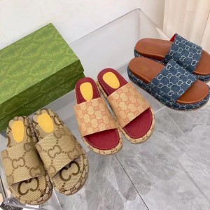 G Home Thick Bottom Embroidered Slippers 2022 New Type One Word Outer Flat Flat Sponge Cake Shoes for Casual Height Increase FD33726907