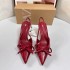 2024 autumn new red patent leather bow decoration pointed high-heeled M ü ller shoes with a single back empty toe cap sandals for women