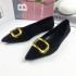 ZA women's shoes 2024 summer new women's shoes black metal buckle pointed flat sandals fashionable shallow mouth single shoe ballet