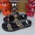 ZA New Product 2024 Summer European and American Thick Bottom Round Head Shaped Bottom Leopard Pattern Metal Buckle Shining Fashion Sandals for Women