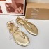 2024 Summer New Product Gold Metal Leather Toe Flat Bottom Casual Strap Beach Vacation Sandals for Women