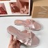 ZA New Product 2024 Summer Flat Heel Cross Buckle Women's Drag Fairy Style Dew Toe Back Empty Beach Pink Women's Sandals