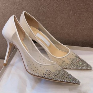 High end 2024 new JC high-heeled women's shoes with pointed, super sparkling crystal diamonds, shallow mouth, thin heels, hot pressed diamonds, banquet single shoes for women