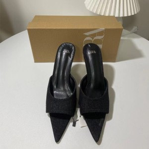 ZA new 2024 European and American style slim heels, high heels, shallow mouth, fish mouth, straight strap, back exposed heel, fashionable sandals for women