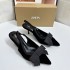 ZA2024 Autumn/Winter New Women's Shoes Black Velvet Effect Bow Decoration Pointed High Heels Thin Heels Bare Heels Women's Shoes