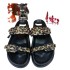 ZA New Product 2024 Summer European and American Thick Bottom Round Head Shaped Bottom Leopard Pattern Metal Buckle Shining Fashion Sandals for Women