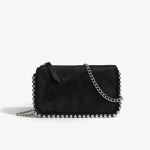 ZA Women's Bag 2024 New Chain Small Square Bag Fashion Rivet Decoration Black Versatile Single Shoulder Crossover Trendy Bag