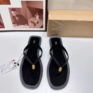 ZA Hot Sale 2024 Summer New Product: Small Gold Beads with Clamping Toe Flat Bottom Flip Floors for Wearing Beaded Beach Sandals for Women