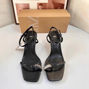 ZA new product 2024 toe clip square toe cover toe metal straight buckle strap fashionable thin heel back strap high heels sandals for women