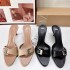 ZA New Product 2024 Round Head Straightened High Heel Sandals with Metal Buckle and Open Toe Mouller Shoes, Rear Empty Narrow Heel Sandals for Women